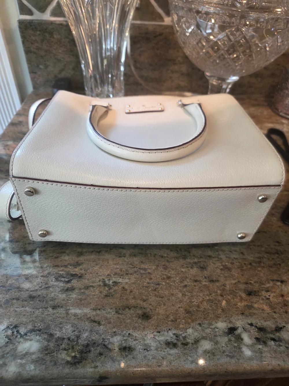 kate spade White Leather Satchel with Black Zip Wristlet